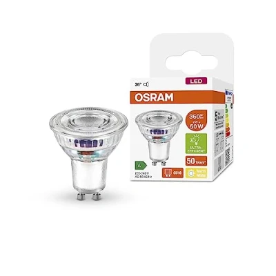 Imagen de OSRAM Lámpara reflector PAR16 eficiente Clase B, GU10, reemplaza 50W con solo 2W, blanco cálido (2700K), ahorro energético, vidrio transparente, no Dimmable. Paquete de 1