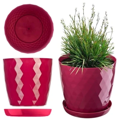 Imagen de KADAX Maceta decorativa para flores y plantas con platillo, material ligero resistente, 20 cm, rosa
