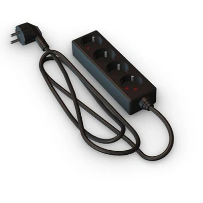 Imagen de Regleta Negra de 4 Tomas schuko sin Interruptor, 3 m H05VV F 3G1.5m㎡, Base