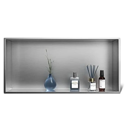 Imagen de Bernkot nicho de ducha acero inoxidable 60 x 30 10 cm pared organizador para baño no necesita azulejos sobre la instalación montaña, cepillado