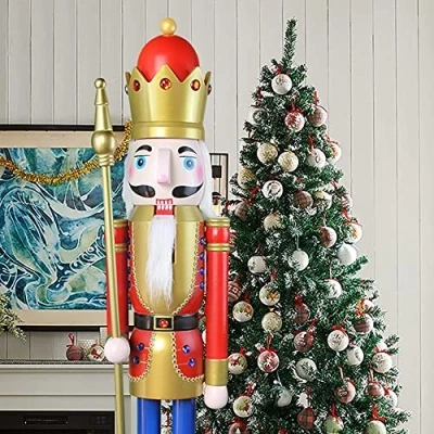 Imagen de ECOM CDL Ornamento de Cascanueces Madera Rojo Rey en el Soporte se sostiene, 120cm 48&quot; 4Ft Alto, Largo(Rey K01)