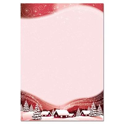 Imagen de SIGEL DP036 Papel navideño, pueblo bajo la nieve, 21 x 29,7 cm, 90g/m², rojo y blanco, 100 hojas