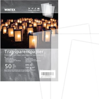 Imagen de WINTEX Papel transparente impresora A4 Set de 50x láminas cebolla 102 g/m² manualidades plantillas para calcar Hojas color blanco tránlucido