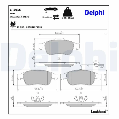 Imagen de DELPHI LP3915 Juego de pastillas freno con contacto avisador desgaste Chapa antichirridos sin accesorios MERCEDES BENZ: Citan II Tourer