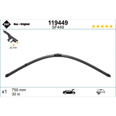 Imagen de Limpiaparabrisas Swf Visioflex 119449 750mm Sin marco con spoiler para vehíc. volante a la izquierda 30in AUDI: A2