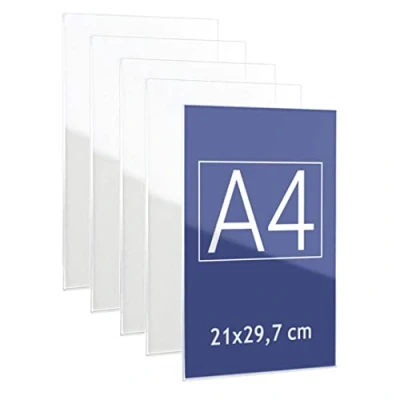 Imagen de Danieli Store Soporte de Pared Metacrilato A4 Vertical para Carteles. Expositor con Adhesivo Doble Cara y Cristal. Acrílico Transparente Avisos (5 unidades)
