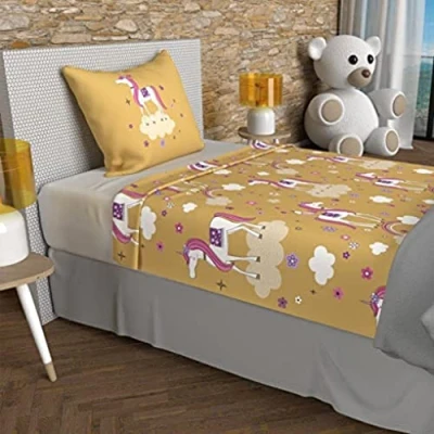 Imagen de Soleil d&#039;ocre Juego de sábanas UNICORNIOS 180 x 290 cm, amarillo, 100% algodón 57 hilos/cm2