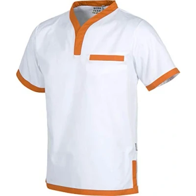Imagen de Work Team Casaca Manga Corta con un Bolsillo y Vivos a Contraste. Hombre Blanco+Naranja M