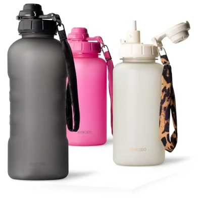 Imagen de MAMEIDO Botella 2l con pajita y marcador de tiempo, Botellas agua a prueba fugas, niños sin BPA, gimnasio fabricada en Tritan, Water Bottle (Carbon Grey, 2000ml)