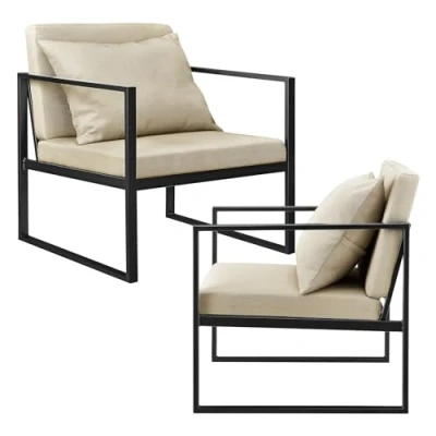Imagen de [en.casa] Set de 2X Sillones Comedor Textil y Hierro 70 x 60 cm Color Arena