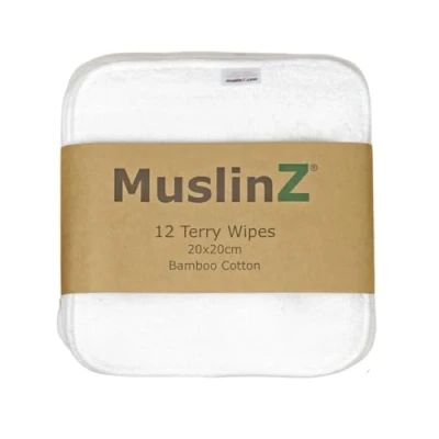 Imagen de MuslinZ 12PK Toallitas de bambú algodón Terry 20x20 cms Face Cloth Toallas Reutilizables para bebés (Blanco)