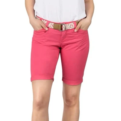 Imagen de DENIMFY Bermudas pantalones cortos para mujer con cinturón, corte regular, chinos, de verano, elásticos, monocolor, blanco, beige, rosa, azul, oliva, azul marino,
