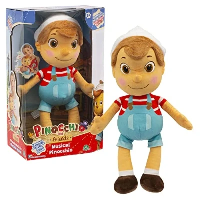 Imagen de Giochi Preziosi Pinocho Peluche Musical de 36 cm con Sombrero, Solo presiona el Vientre, Escucha la Sigla Serie televisión, para niños a Partir 3 años, PNH10000