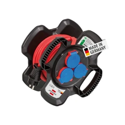 Imagen de Brennenstuhl enrollacables X Gum con 3 tomas de corriente, alargador enrollable cable 10 m (uso en exteriores, irrompible, Made in Germany)