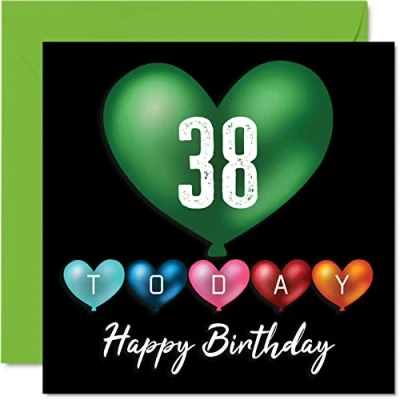 Imagen de Divertidas tarjetas de cumpleaños 38 para hombres y mujeres, globos corazón, tarjeta feliz papá, mamá, hijo, hija, hermano, hermana, tío, tía, primo, felicitación