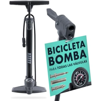 Imagen de AARON AIR bomba de pie para bicicleta con manómetro todas las válvulas, alta presión carretera, aire, accesorio bola (gris)