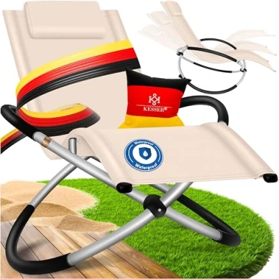 Imagen de KESSER® Tumbona, Silla Relax Tumbona de jardín Plegable Sofá Columpio Mecedora Sillas ergonómicas reclinables Resistente a la Intemperie, Beige