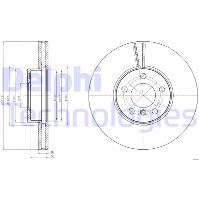 Imagen de DELPHI BG9061 Disco de freno 332 30 5 ventilado aceitado sin procesar cojinete rueda, anillo sensor ABS BMW: X6, X5