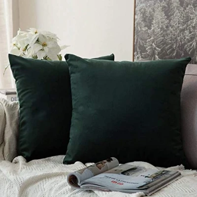 Imagen de MIULEE Funda de Cojines Navidad Terciopelo Sofá Almohada Decorativo para Silla Cama Habitación Dormitorio Salón Sala Estar Oficina 2 Piezas 40x40 cm Verde Oscuro