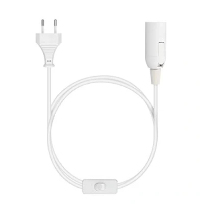 Imagen de kwmobile Portalámpara E14 con interruptor Cable de red y enchufe Adaptador lámpara 3.5M Base para bombilla en blanco