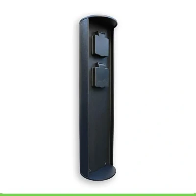 Imagen de Regleta de 2 enchufes para exteriores, color negro, IP44, resistente a la intemperie, 3500 W, columna enchufes, enchufe múltiple, distribuidor jardín, exterior