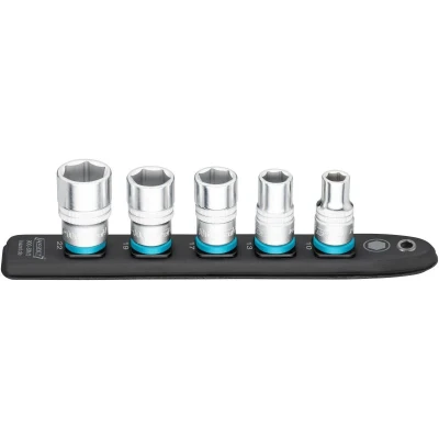 Imagen de Hazet Smart Rail 900SR 5, parte inferior magnética con 5 ranuras y cierre giratorio robusto, accionamiento: cuadrado 12,5 mm (1/2 pulgada), raíl de plástico flexible para llaves vaso