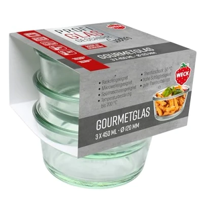 Imagen de Weck Juego de 3 vasos gastropack 450 ml (creaciones perfectas, aptas para horno, lavavajillas, estabilidad, frascos delicatesse, sin tapa) 76125