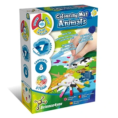 Imagen de Science4you Alfombra de Colorear con Animales para Niños 3+ Años Colorea los 7 Rotuladores Colores, Lavables Agua, Kit Manualidades y Juego Educativos