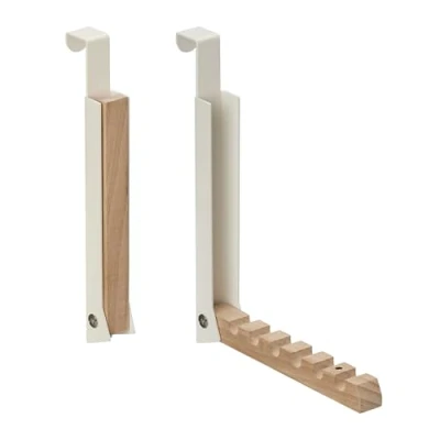 Imagen de Relaxdays 2 Ganchos Plegables Puerta, Colgantes, Colgadores 6 Perchas, Metal y Madera, para Renvalso de cm, Beige