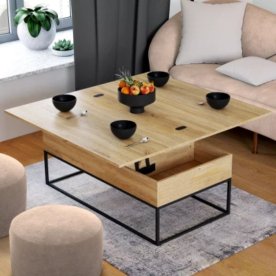 Imagen de IDMarket mesa baja rectangular elevable Convertible en de comedor Detroit Design Industrial