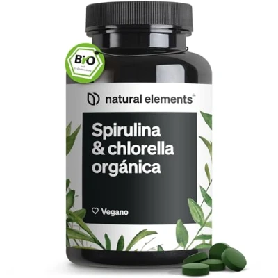 Imagen de Espirulina y chlorella orgánica, pastilla, 500 comprimidos 2400mg de spirulina + por dosis diaria Producto biologico certificado, ensayado en laboratorio, vegano