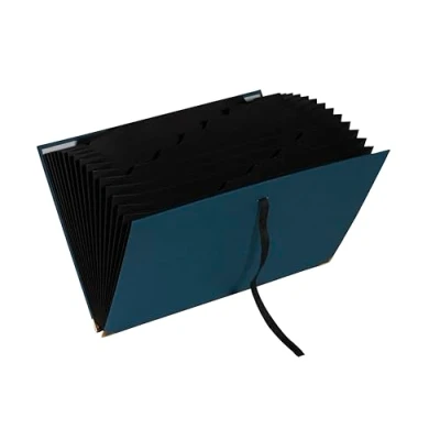 Imagen de Exacompta Ref. 58603E 1 Clasificador de cintas 18 compartimentos Office By Me Interior tarjeta reciclada negra para A4 Cierre cinta metal dorado reforzar la cubierta azul