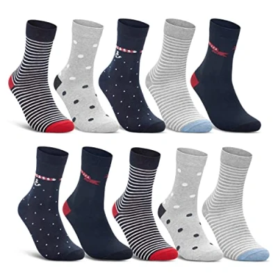 Imagen de sockenkauf24 10 Pares Calcetines Mujer Multicolor Motivos Rayas Puntos Corazones Algodón 34857 (35 38)