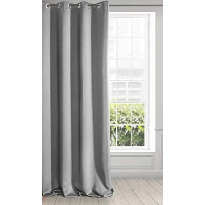 Imagen de Eurofirany Logan Cortina Opaca Extralarga 1 Unidad, Ojales, Bloquea la Luz, Oscurece Habitación, Dormitorio, Sala de Estar, 135x250 cm, Gris
