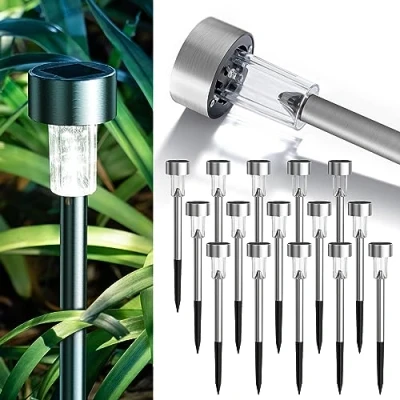 Imagen de GIGALUMI luces solares para el jardín, camino de LED exteriores, acero inoxidable, 16 unidades, blanco