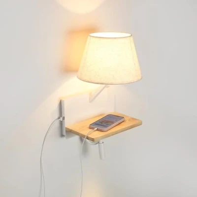Imagen de BARCELONA LED Aplique de Pared para Lectura “Artin Foco orientable Iluminación Cálida 2700K Lámpara Cabecero Moderna con Puerto USB y Estante Dormitorio o Hotel