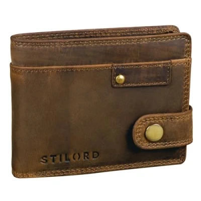 Imagen de STILORD &#039;Finley&#039; Cartera de Cuero para Hombres Protección RFID y NFC con Botón Pulsador Billetera protección, Color:marrón Medio