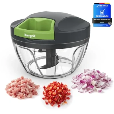 Imagen de Ibergrif M501 Picadora Manual con Cuerda, de Verduras Multifuncional, Vegetable Chopper Tapa, Sin BPA, FáCil Limpiar, Alimentos Easy Pull para Verduras, Frutas, Nueces