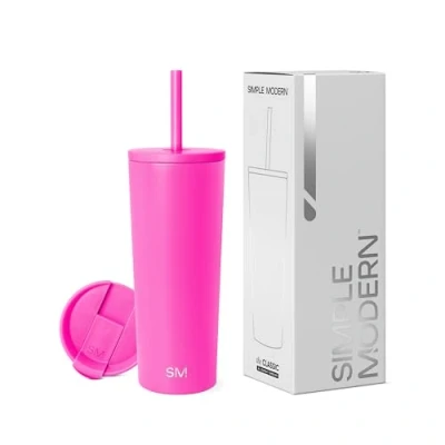Imagen de Simple Modern Vaso Termico con Pajita y Tapa Taza Termica Café para Llevar Botella Agua de Acero Inoxidable Regalos Mujeres &amp; Hombres Classic 710ml Raspberry Vibes