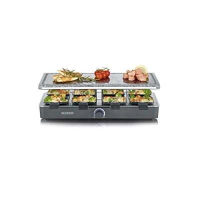 Imagen de SEVERIN Raclette con piedra natural, parrilla reversible superficie de y 8 sartenes antiadherentes, eléctrica para personas, máx. 1400 W, negro, RG 2372