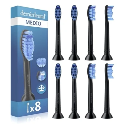 Imagen de Pack con 8 cabezales demirdental compatibles los recambios de Philips Sonicare, cepillos dureza media, Negro, corresponde a HX6018b