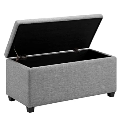 Imagen de Amazon Basics Banco otomano tapizado, rectangular, ideal para la entrada o como reposapiés, Poliéster, Gris Claro, 42 x 91 43 cm (ancho prof. alto)