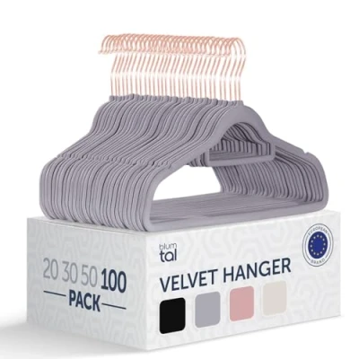 Imagen de Blumtal Perchas de Terciopelo Antideslizantes Percha giratoria 360 para Abrigos, Trajes, Camisas y Pantalones, Paquete 100 Unidades, Oro Rosa/Marfil