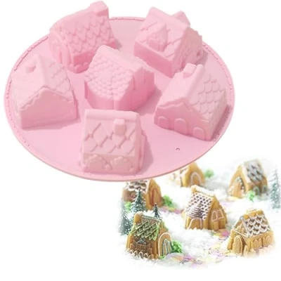 Imagen de moldes de silicona,6 cavidades 3D jabón Molde para Hornear glaseado, cubitos hielo, casero, pastel chocolate forma House