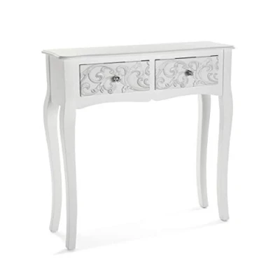 Imagen de Versa Anjali Mueble Recibidor Estrecho para Entrada o Pasillo, Mesa Consola, con 2 cajones, Medidas (Al x L An) 80 25 cm, Madera, Color Blanco