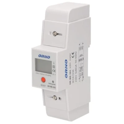 Imagen de ORNO WE 503 Medidor de Consumo Electrico Monofasico 80A Indicador Adicional Salida Pulsos Botón RESET, 2 módulos, DIN TH 35mm