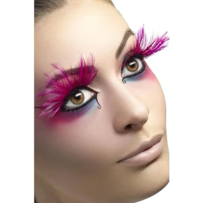 Imagen de Smiffys Pestañas, rosa, con plumas, contiene pegamento