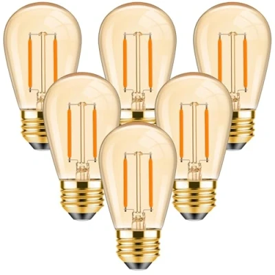 Imagen de Century Light Bombilla LED de filamento vintage, ST45, 1 W, sustituye a bombillas incandescentes 10 luz blanca cálida 2200K AC 230V E27 base media, cristal dorado, no regulable,6 unidades