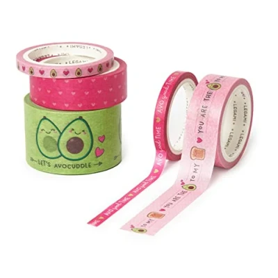 Imagen de Legami Juego de 5 cintas adhesivas papel, Tape By Tape, Ø 4,5 cm, altura máxima 3 cm L m, tema aguacate, muy coloridos, para pegar, decorar y personalizar