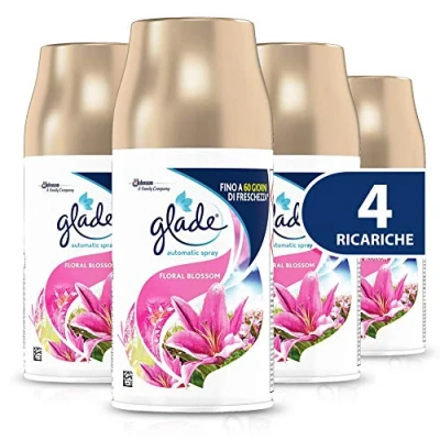 Imagen de Glade Automatic Spray recarga, ambientador para ambiente, fragancia Floral Blossom, tamaño de 4 recargas 269 ml